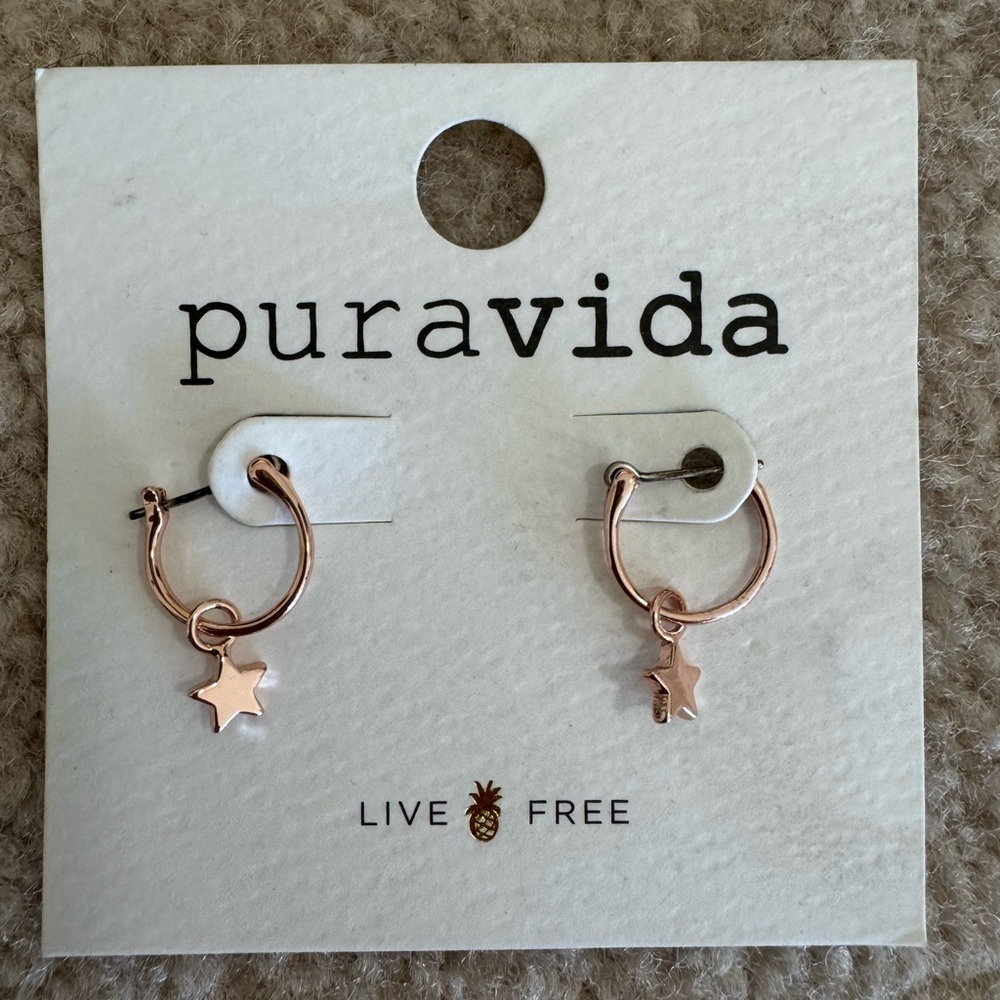 Pura Vida Rose Gold Mini Star Hoop Earrings